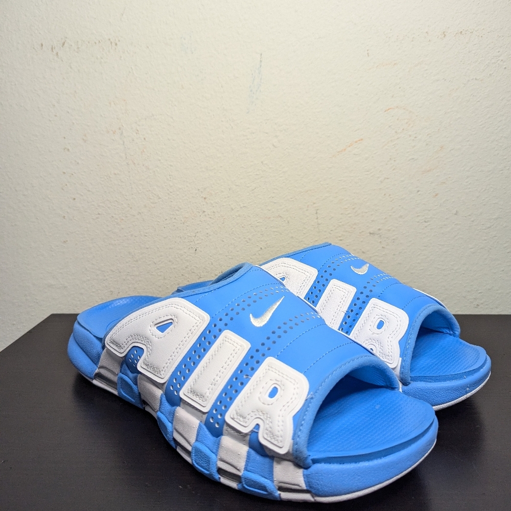 Nike Mens Sizes Air More Uptempo Slides University Blue White UNC Slippers - Picture 4 of 6